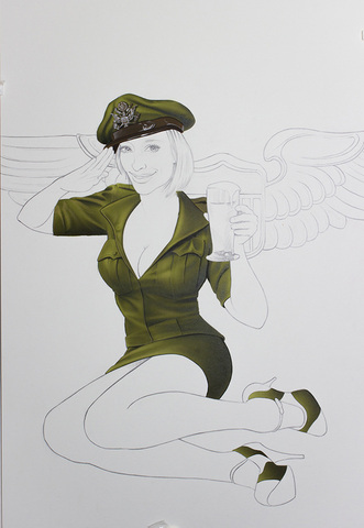 painting progress of a military pin up painting