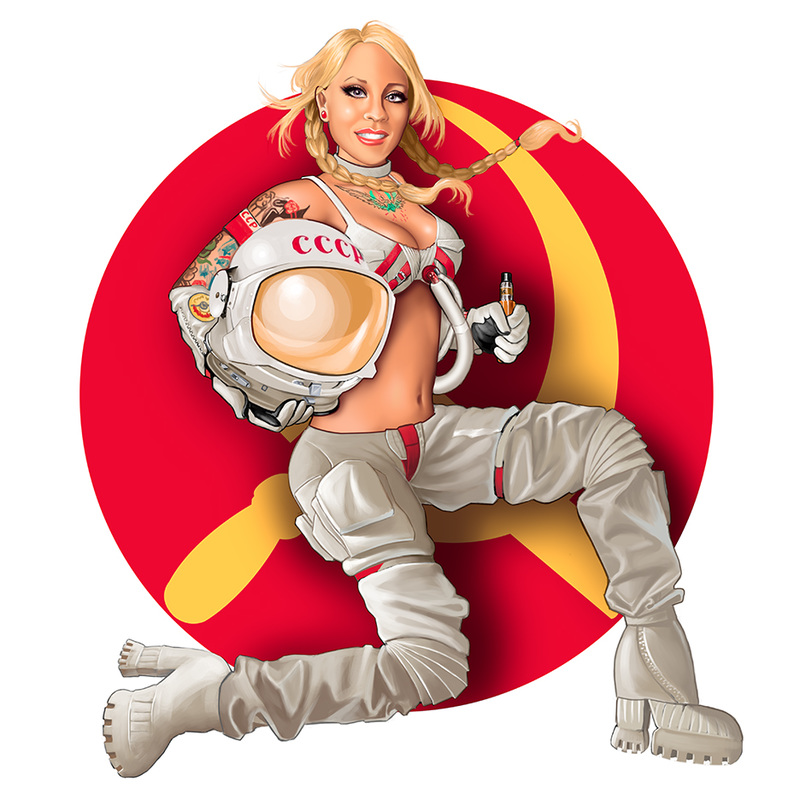 Pinup painting of a sexy soviet cosmonaut pinup