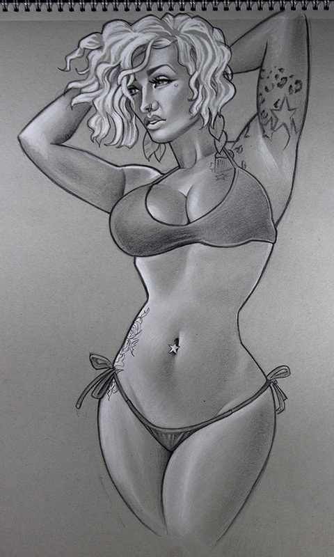 cartoon sketch of blonde girl in bikini